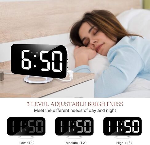 Pink Digital Alarm Clock for Girls, Large LED Mirror Display,2 USB Charging Ports,Auto Adjustable Brightness,Aesthetic Modern Clocks for Bedroom Office, Pink in Saudi Arabia