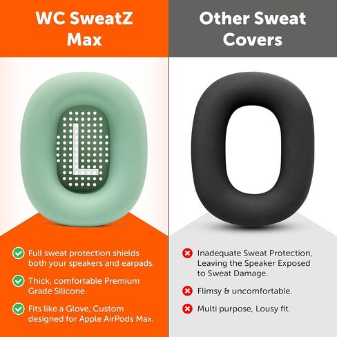 WC SweatZ Max - Patented Silicone Sweat Covers for AirPods Max 1 | Made by Wicked Cushions | (Does Not Fit AirPods Max 2). Sweatproof, Full Earpad Protection | Black in Kuwait