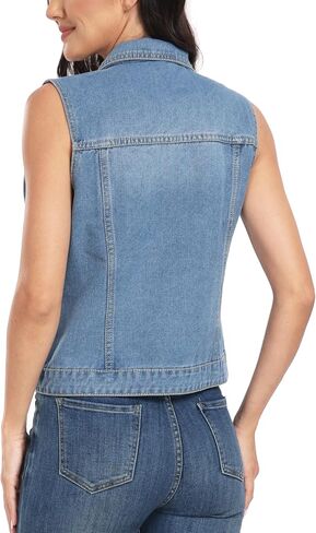 MISS MOLY Women's Denim Vest Cropped Classic Sleeveless Jean Vest Jackets With Flap Pockets in Saudi Arabia
