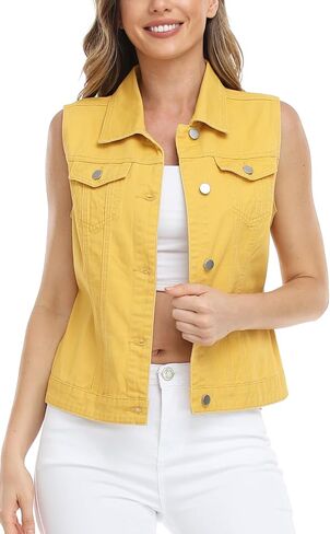 MISS MOLY Women's Denim Vest Cropped Classic Sleeveless Jean Vest Jackets With Flap Pockets in Saudi Arabia