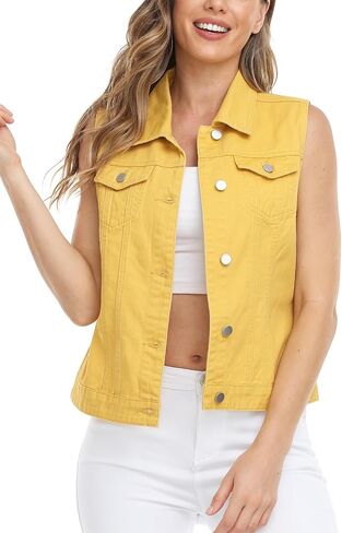 MISS MOLY Women's Denim Vest Cropped Classic Sleeveless Jean Vest Jackets With Flap Pockets in Saudi Arabia