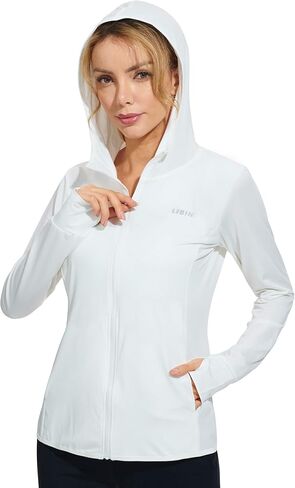 Libin Women's Sun Shirts Full zip upf 50+ حماية من الشمس سترة هوديي سترة طويلة الأكمام المشي لمسافات طويلة في الهواء الطلق مع جيوب in Kuwait