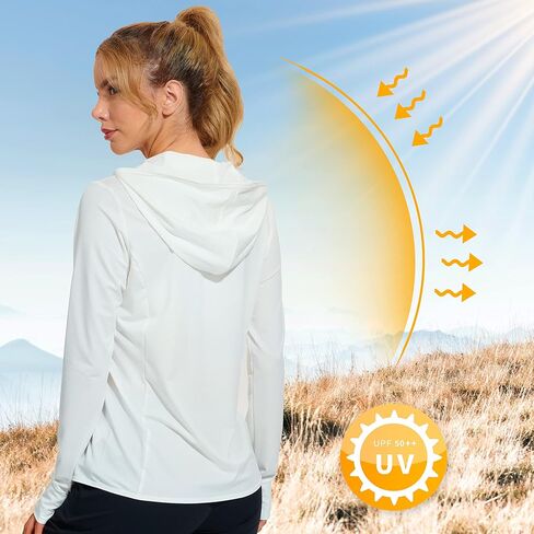 Libin Women's Sun Shirts Full zip upf 50+ حماية من الشمس سترة هوديي سترة طويلة الأكمام المشي لمسافات طويلة في الهواء الطلق مع جيوب in Kuwait