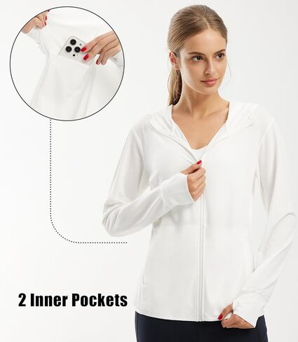 Libin Women's Sun Shirts Full zip upf 50+ حماية من الشمس سترة هوديي سترة طويلة الأكمام المشي لمسافات طويلة في الهواء الطلق مع جيوب in Kuwait