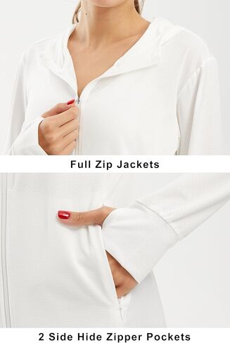 Libin Women's Sun Shirts Full zip upf 50+ حماية من الشمس سترة هوديي سترة طويلة الأكمام المشي لمسافات طويلة في الهواء الطلق مع جيوب in Kuwait