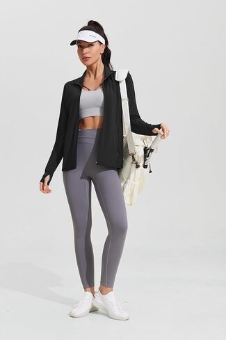Coorun Women's UPF 50+ Jackets Sun Protection Golf Golf Athletic Jackets Lightweight Full zip Long Sleeve Stirts مع جيوب in Kuwait