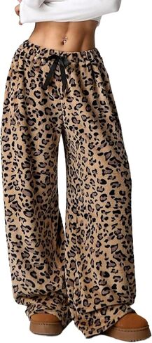 Leopard Pants Women Therian Fuzzy Pajama Pants Y2k Cheetah Pants Grunge High Waisted Fluffy Pants in Saudi Arabia