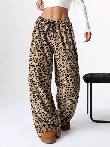 Leopard Pants Women Therian Fuzzy Pajama Pants Y2k Cheetah Pants Grunge High Waisted Fluffy Pants in Saudi Arabia