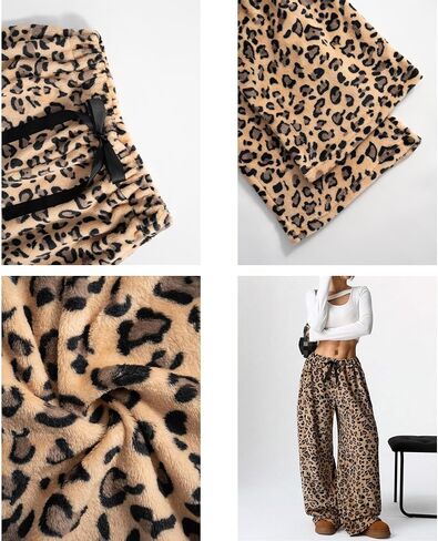 Leopard Pants Women Therian Fuzzy Pajama Pants Y2k Cheetah Pants Grunge High Waisted Fluffy Pants in Saudi Arabia