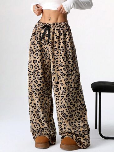 Leopard Pants Women Therian Fuzzy Pajama Pants Y2k Cheetah Pants Grunge High Waisted Fluffy Pants in Saudi Arabia