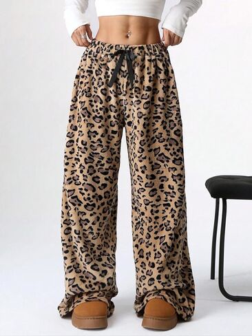 Leopard Pants Women Therian Fuzzy Pajama Pants Y2k Cheetah Pants Grunge High Waisted Fluffy Pants in Saudi Arabia