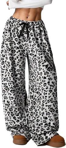 Leopard Pants Women Therian Fuzzy Pajama Pants Y2k Cheetah Pants Grunge High Waisted Fluffy Pants in Saudi Arabia