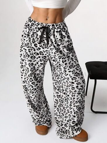 Leopard Pants Women Therian Fuzzy Pajama Pants Y2k Cheetah Pants Grunge High Waisted Fluffy Pants in Saudi Arabia