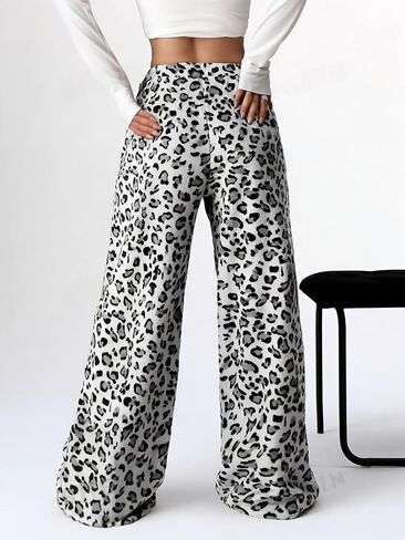 Leopard Pants Women Therian Fuzzy Pajama Pants Y2k Cheetah Pants Grunge High Waisted Fluffy Pants in Saudi Arabia