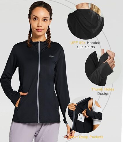 Libin Women's Sun Shirts Full Zip UPF 50+ Sun Protection Hoodie Jacket Long Sleeve Hiking Outdoor Performance with Pockets in Saudi Arabia