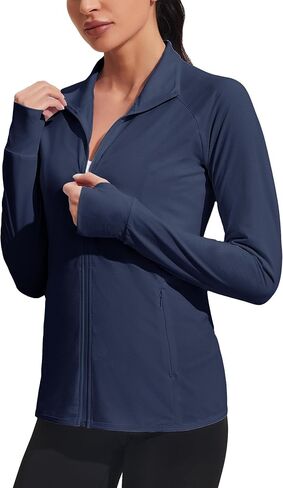 Coorun Women's UPF 50+ Jackets Sun Protection Golf Golf Athletic Jackets Lightweight Full zip Long Sleeve Stirts مع جيوب in Kuwait