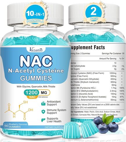 NAC Gummies, NAC Supplement with Milk Thistle, Selenium, B6, B12 - Antioxidant, Immune Support - N Acetyl Cysteine 600 mg per Gummy - 2 Month Supply, 120 Cts in Saudi Arabia