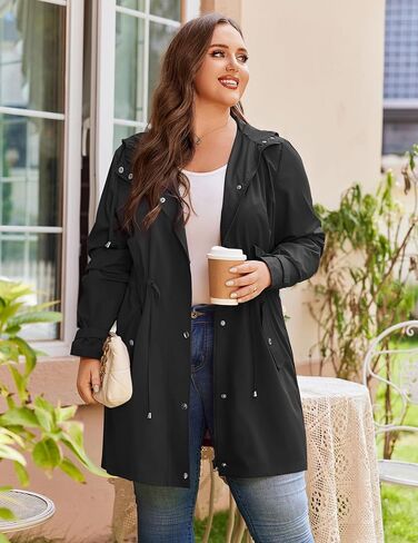 IN'VOLAND Plus Size Rain Jackets For Women Waterproof Rain Coats with Hood Lightweight Windbreaker Outdoor Trench Coat in Saudi Arabia
