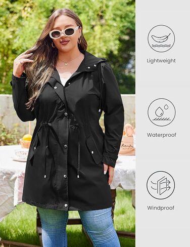 IN'VOLAND Plus Size Rain Jackets For Women Waterproof Rain Coats with Hood Lightweight Windbreaker Outdoor Trench Coat in Saudi Arabia