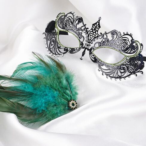 Feather Masquerade Mask for Women - 2025 Venetian Antique Masks Mardi Gras Eyemask with Shiny Rhinestone for Woman in Kuwait