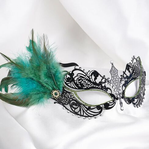 Feather Masquerade Mask for Women - 2025 Venetian Antique Masks Mardi Gras Eyemask with Shiny Rhinestone for Woman in Kuwait