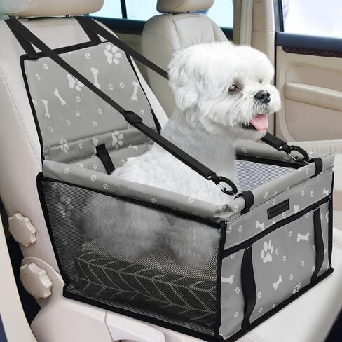 PetsHome Dog Car Seat Foldable Dog Car Booster Seat with Removable Thick Mat Waterproof Breathable Oxford Travel Bag for Small to Medium Dogs, Puppies, and Pets-Pattern Black in Kuwait