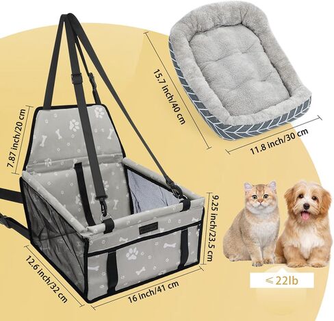 PetsHome Dog Car Seat Foldable Dog Car Booster Seat with Removable Thick Mat Waterproof Breathable Oxford Travel Bag for Small to Medium Dogs, Puppies, and Pets-Pattern Black in Kuwait