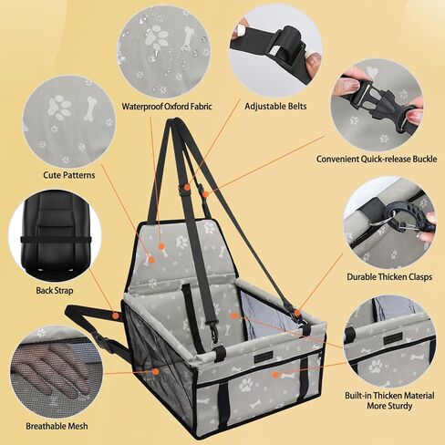 PetsHome Dog Car Seat Foldable Dog Car Booster Seat with Removable Thick Mat Waterproof Breathable Oxford Travel Bag for Small to Medium Dogs, Puppies, and Pets-Pattern Black in Kuwait