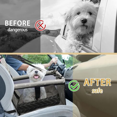 PetsHome Dog Car Seat Foldable Dog Car Booster Seat with Removable Thick Mat Waterproof Breathable Oxford Travel Bag for Small to Medium Dogs, Puppies, and Pets-Pattern Black in Kuwait