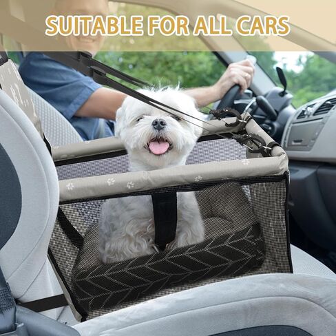 PetsHome Dog Car Seat Foldable Dog Car Booster Seat with Removable Thick Mat Waterproof Breathable Oxford Travel Bag for Small to Medium Dogs, Puppies, and Pets-Pattern Black in Kuwait