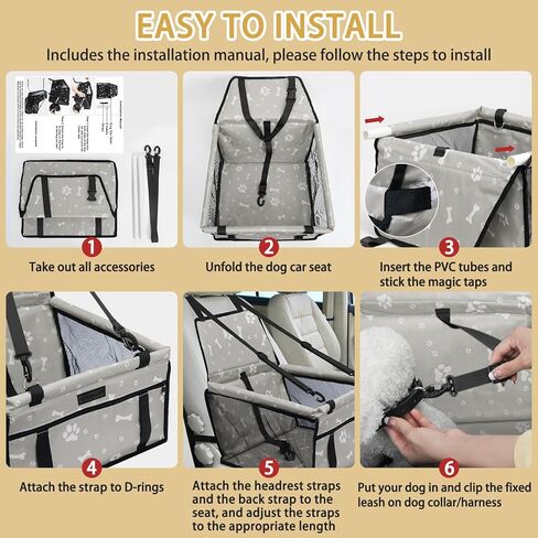 PetsHome Dog Car Seat Foldable Dog Car Booster Seat with Removable Thick Mat Waterproof Breathable Oxford Travel Bag for Small to Medium Dogs, Puppies, and Pets-Pattern Black in Kuwait