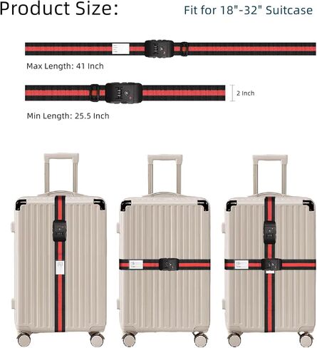 حزام أمتعة سفر تعديل حزام التعبئة مع قفل مجموعة TSA (Red+Black 2 Pack) in Kuwait