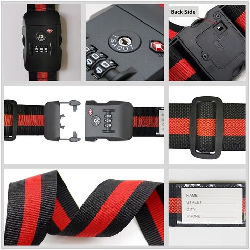 حزام أمتعة سفر تعديل حزام التعبئة مع قفل مجموعة TSA (Red+Black 2 Pack) in Kuwait