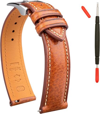 حزام جلدي إيطالي من الجلد الإيطالي Tuscany Tucsable Top Leative Leather Strap الأصلي ، 16 مم 18 مم 19 ملم 20 مم 21 مم 22 مم XL XL XXL نطاقات مشاهدة للرجال والنساء سميكة وذات in Kuwait