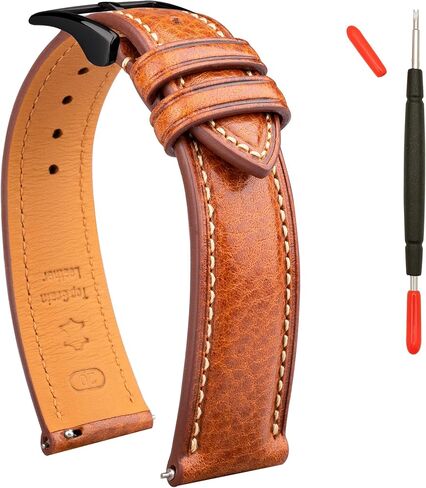 حزام جلدي إيطالي من الجلد الإيطالي Tuscany Tucsable Top Leative Leather Strap الأصلي ، 16 مم 18 مم 19 ملم 20 مم 21 مم 22 مم XL XL XXL نطاقات مشاهدة للرجال والنساء سميكة وذات in Kuwait