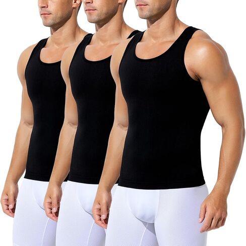 Arjen Kroos 3 Pack Mens Compression Tank Top Shirts Athletic Undershirt Body Shaper Tummy Control Shirt for Men in Kuwait