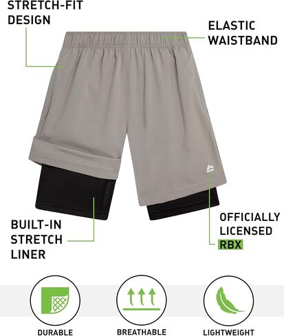 RBX Boys Athletic Shorts - 2 Pack Active Performance Base Layer Basketball Shorts for Sports, Gym and Workout (Sizes: 8-16) in Saudi Arabia