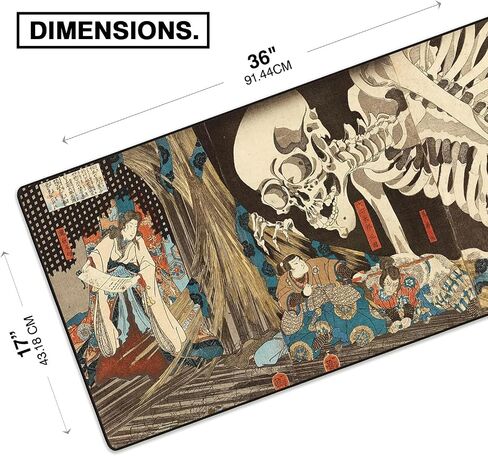 MPCO Ukiyo-E Mount Fuji with Cherry Trees in Bloom. Black/White Large Size Gaming WFH Mousepad Full Desk (Mount Fuji, DuraGlyde Fabric (Large (36" x 17")) in Kuwait
