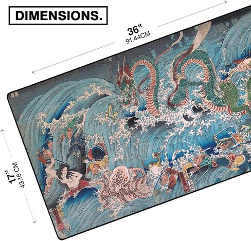 MPCO Ukiyo-E Mount Fuji with Cherry Trees in Bloom. Black/White Large Size Gaming WFH Mousepad Full Desk (Mount Fuji, DuraGlyde Fabric (Large (36" x 17")) in Kuwait