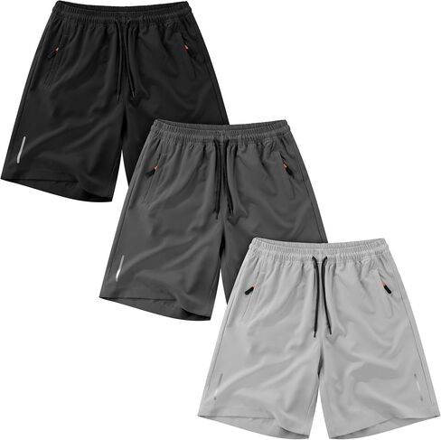 Resinta 3 Pack Boys Shorts Athletic Shorts with Zipper Mobilets Dry Fit Fit Lightweight Barge Cargo for Gym Outdoors in Kuwait