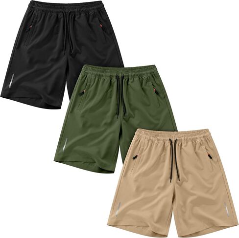 Resinta 3 Pack Boys Athletic Shorts with Zipper Pockets Dry Fit Lightweight Hiking Cargo Shorts for Gym Outdoors in Kuwait