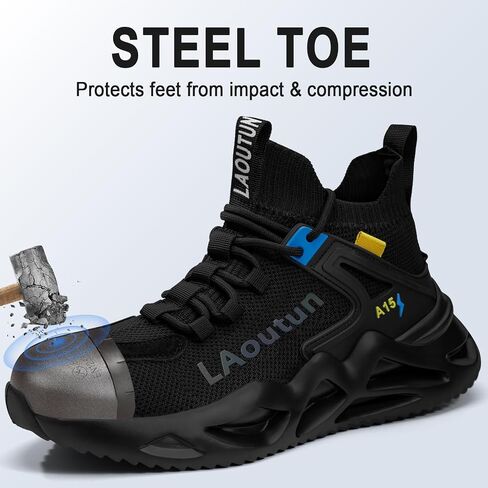 أحذية Laoutun Steel Toe للرجال والنساء مريحين أحذية سلامة العمل خفيفة الوزن ثقب البث المقاوم للانزلاق أحذية رياضية غير قابلة للتدمير in Kuwait