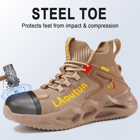 أحذية Laoutun Steel Toe للرجال والنساء مريحين أحذية سلامة العمل خفيفة الوزن ثقب البث المقاوم للانزلاق أحذية رياضية غير قابلة للتدمير in Kuwait