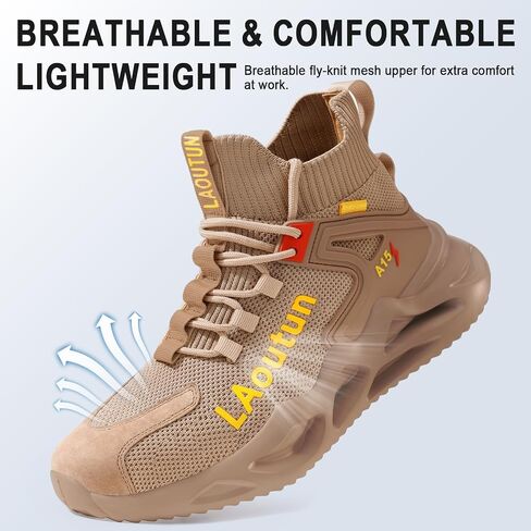 أحذية Laoutun Steel Toe للرجال والنساء مريحين أحذية سلامة العمل خفيفة الوزن ثقب البث المقاوم للانزلاق أحذية رياضية غير قابلة للتدمير in Kuwait