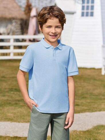 Haloumoning Boys Short Sleeve Pique Polo Shirt School Uniform Shirts for Kids 5-14 Years in Kuwait