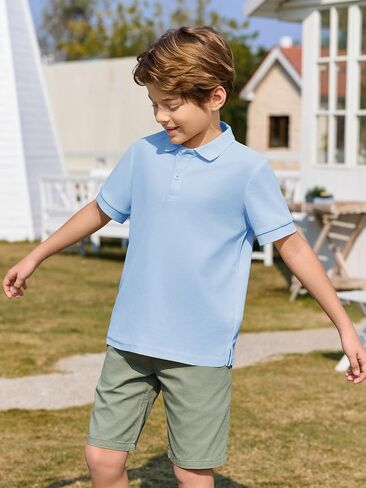 Haloumoning Boys Short Sleeve Pique Polo Shirt School Uniform Shirts for Kids 5-14 Years in Kuwait