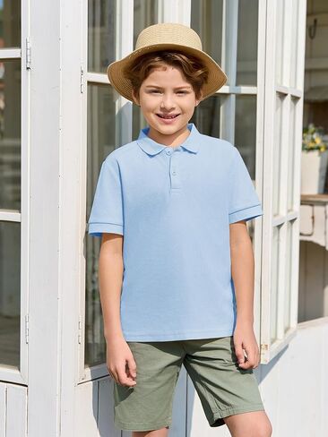 Haloumoning Boys Short Sleeve Pique Polo Shirt School Uniform Shirts for Kids 5-14 Years in Kuwait