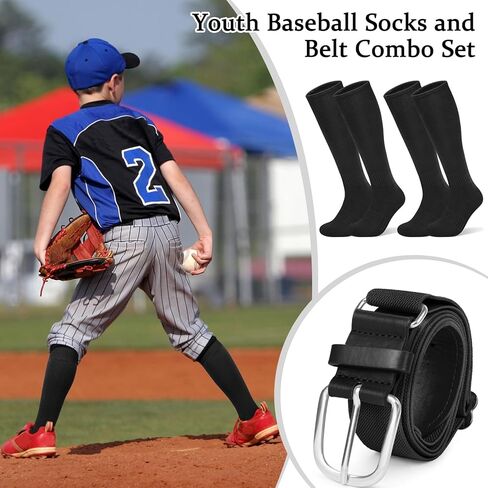 YSense Baseball Socks for Youth, Softball Soccer Calf Tube Socks & Belt Combo Set for Boys Girls Women Men School Sports in Saudi Arabia