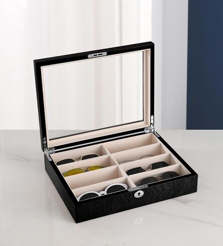 Sunglasess Organizer 12 Slot Wood Glasses Case for Women Men, Eyeglasses Storage Box, Sunglasses Holder Display in Kuwait