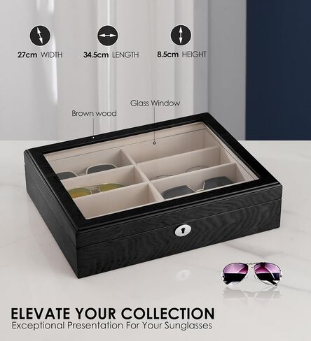 Sunglasess Organizer 12 Slot Wood Glasses Case for Women Men, Eyeglasses Storage Box, Sunglasses Holder Display in Kuwait